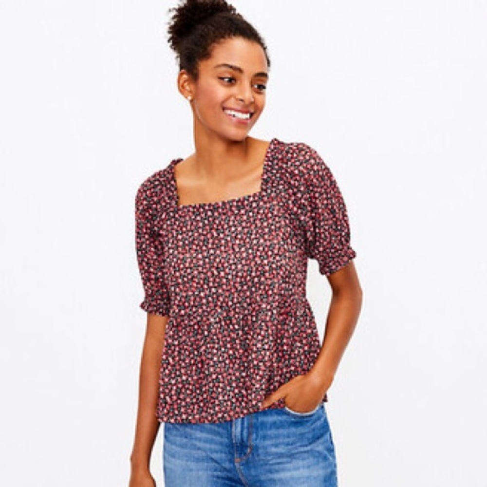 NWT LOFT Floral Smocked Peplum Top